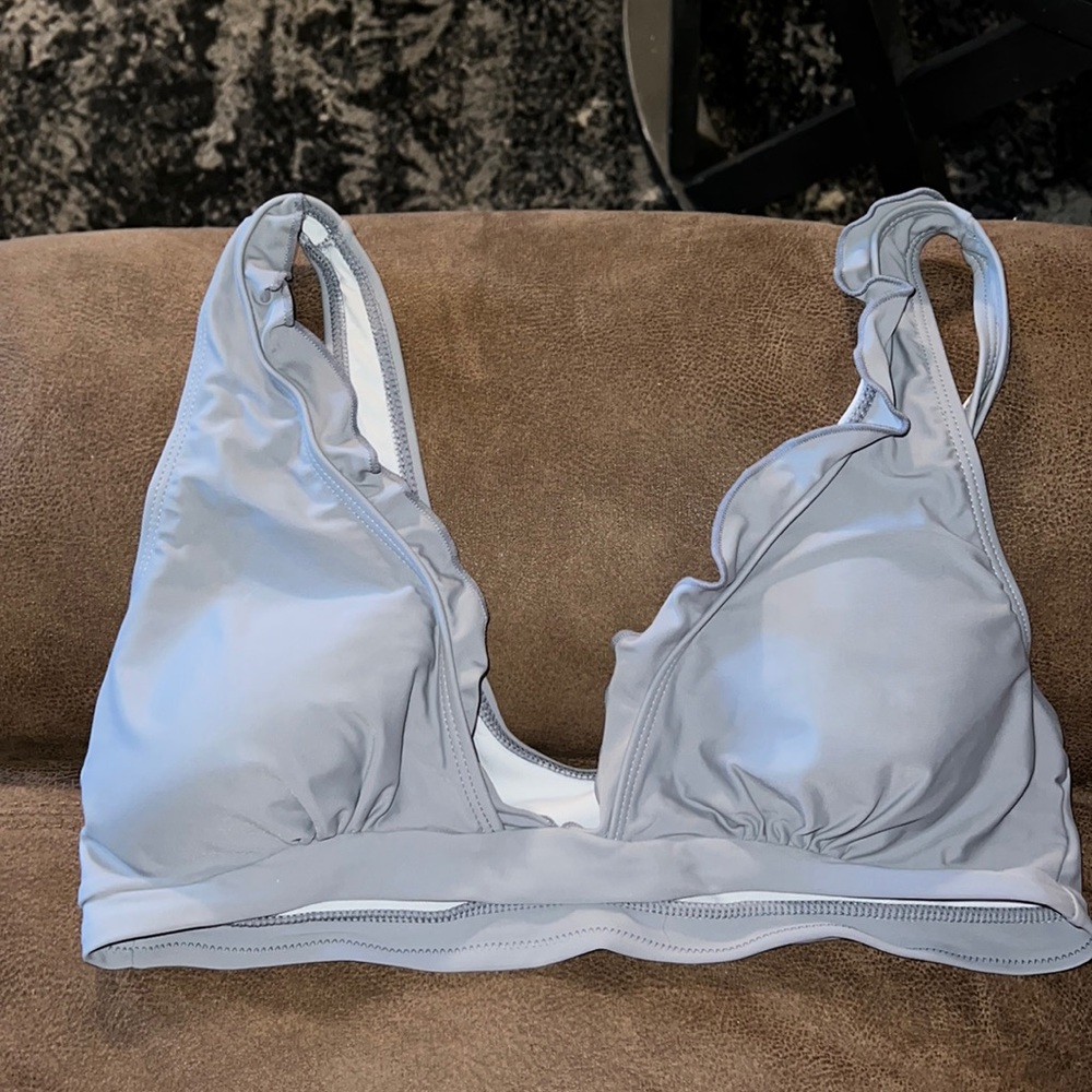 Gray ruffled bikini top